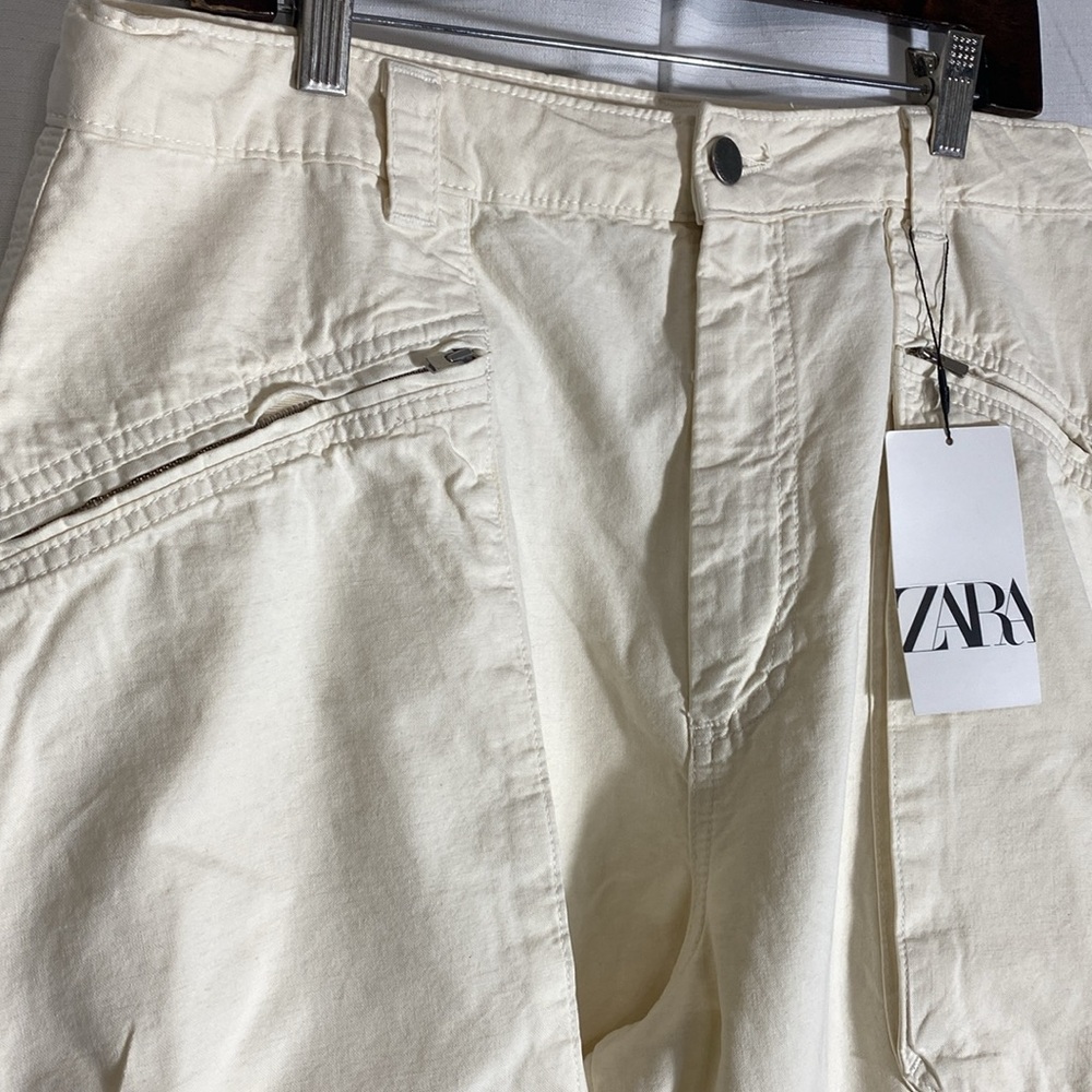 Zara The Relaxed Utility Pants In ECRU  Signature Denium  Cargo Size 14 - Picture 4 of 15